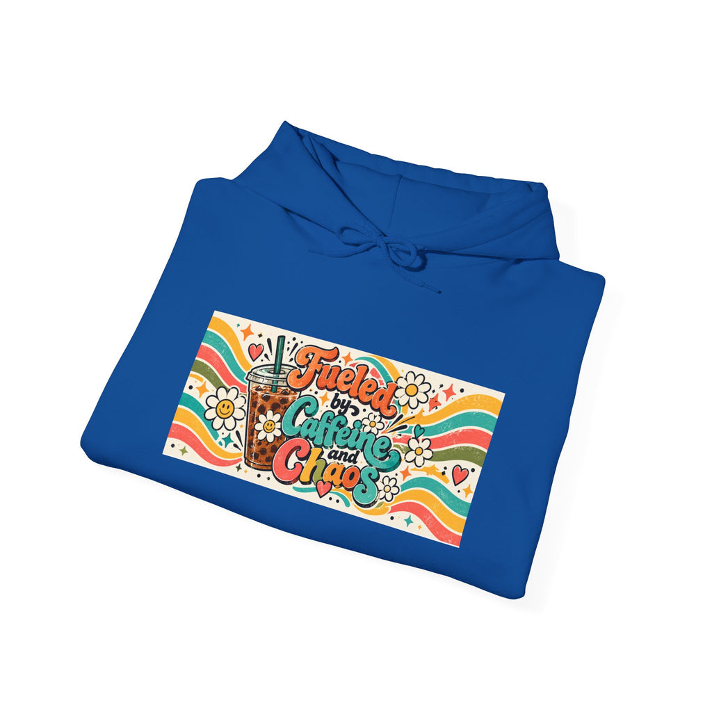 “Fueled by Caffeine and Chaos” Retro Foodie Graphic Hoodie for Teachers, Moms, Leaders, Chaos Coordinators