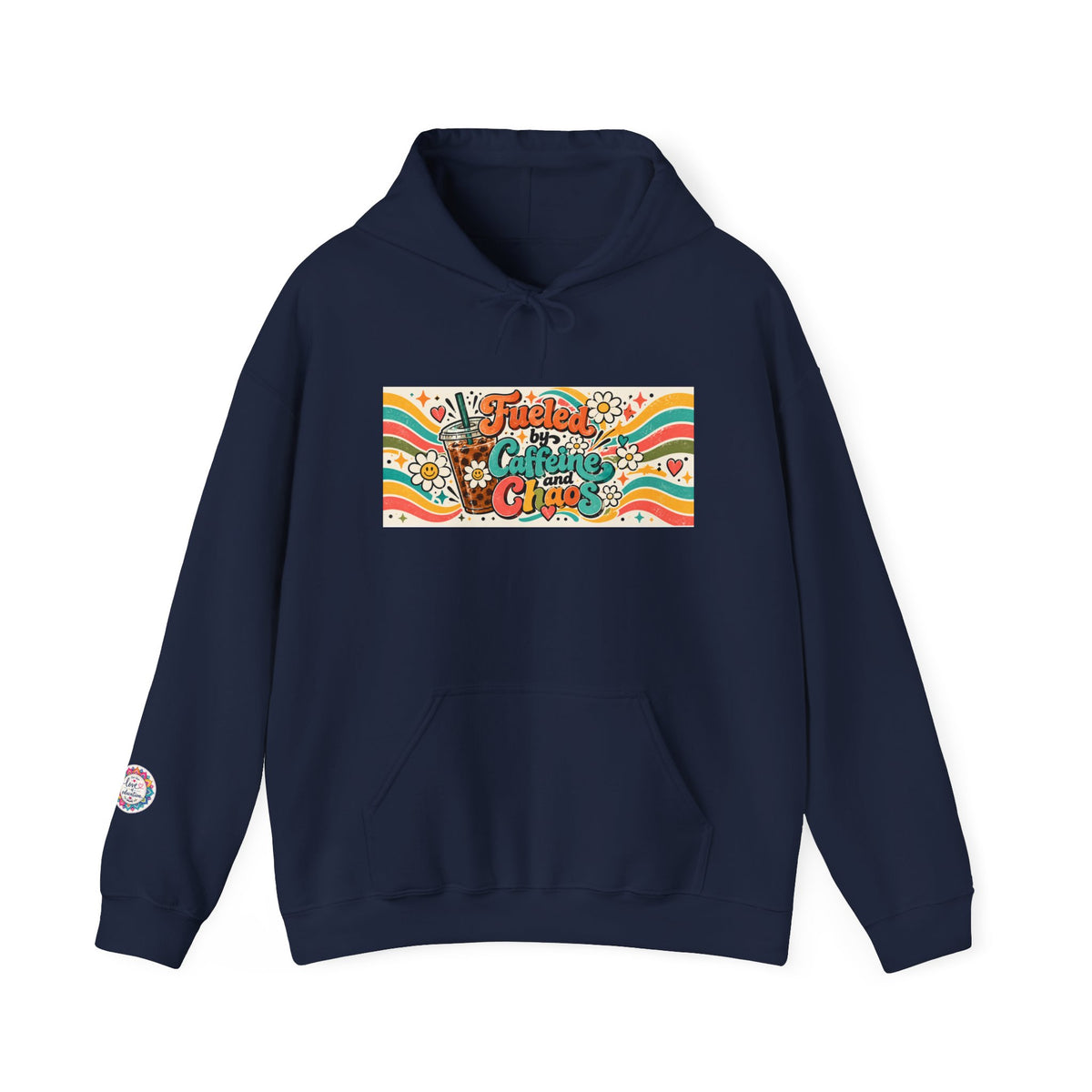 “Fueled by Caffeine and Chaos” Retro Foodie Graphic Hoodie for Teachers, Moms, Leaders, Chaos Coordinators