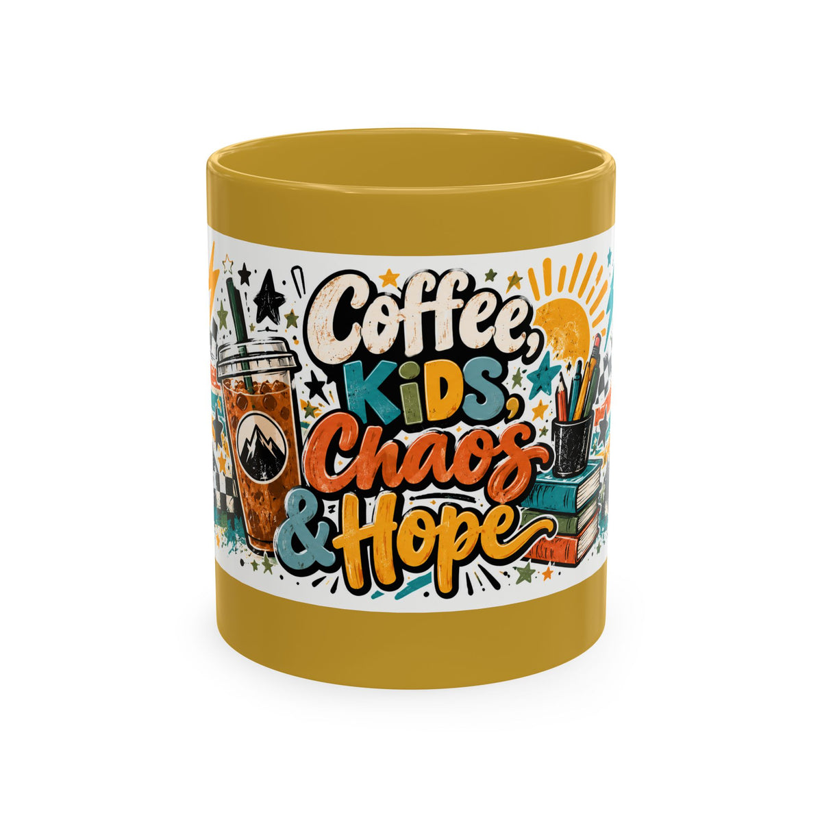 Coffee, Kids, Chaos & Hope Ceramic Mug — Funny Dad/Parent/Teacher/Counselor Coffee Cup