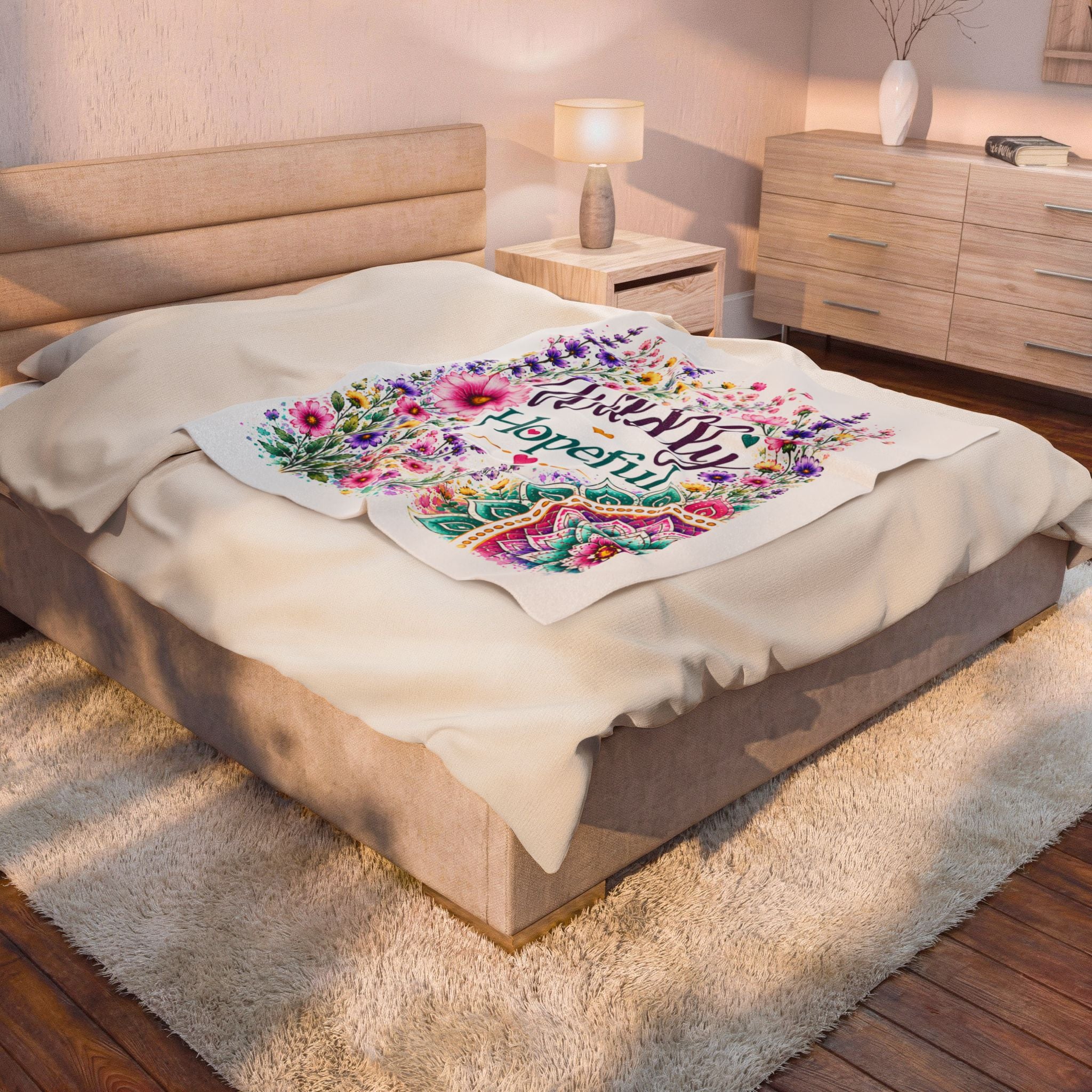 Velveteen Plush Blanket — "Wildly Hopeful" Floral Throw Blanket