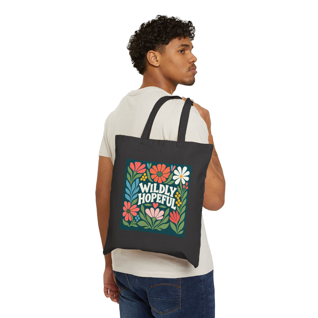 Tote — "Wildly Hopeful" Retro Floral Canvas Tote Bag