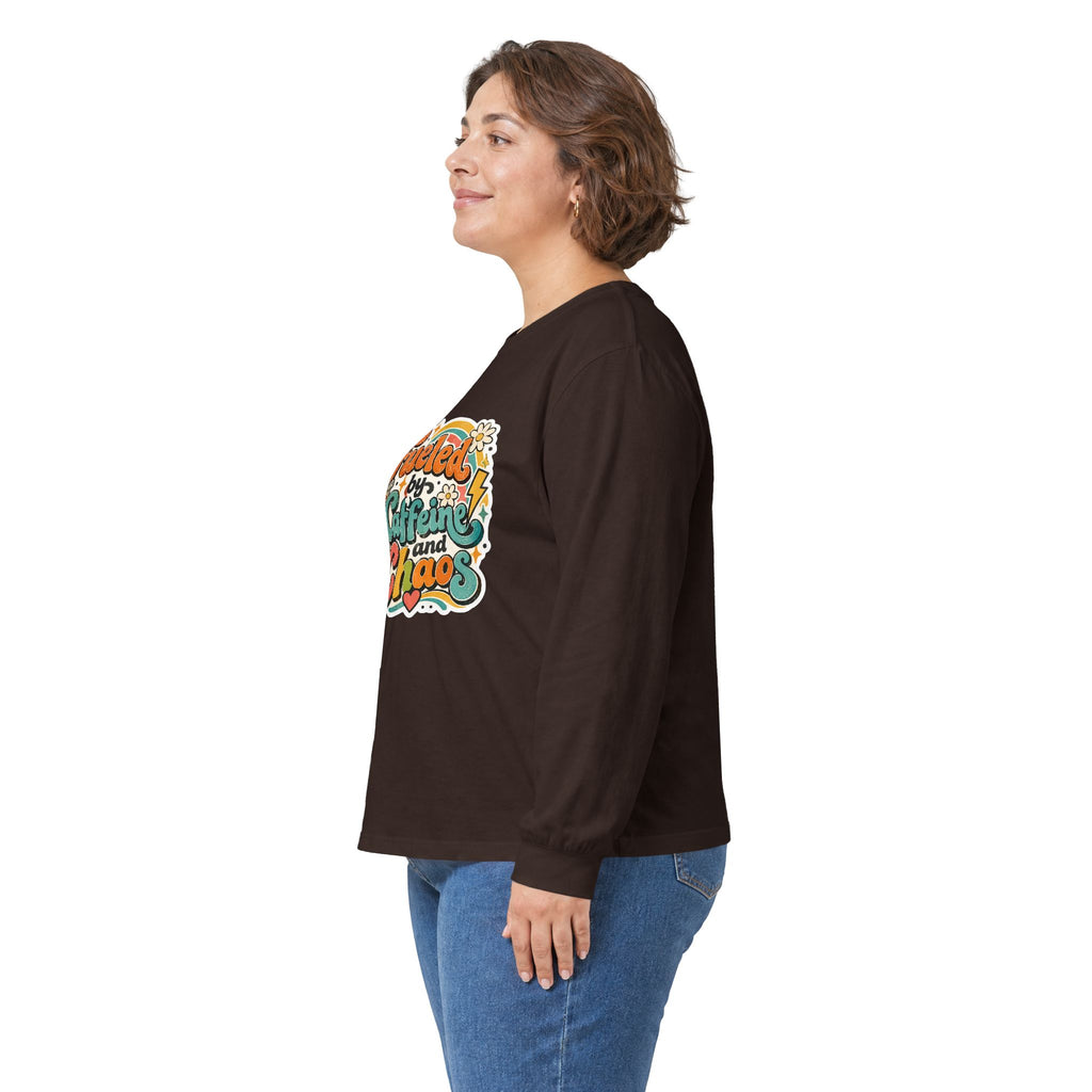 Fueled by Caffeine and Chaos Long Sleeve Tee for Teachers, Leaders, Moms, Chaos Coordinators