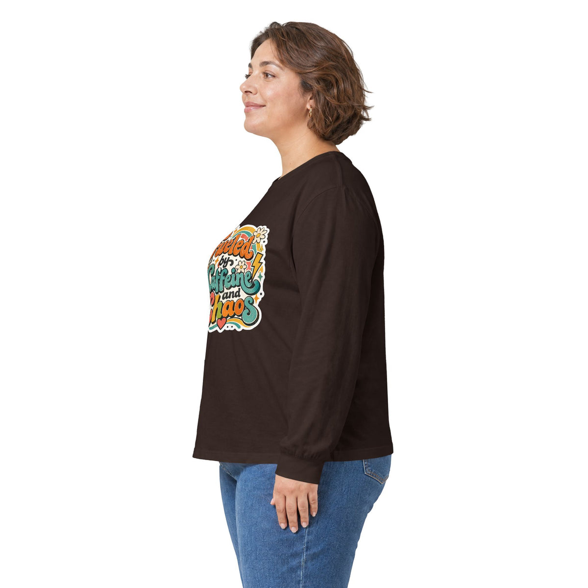 Fueled by Caffeine and Chaos Long Sleeve Tee for Teachers, Leaders, Moms, Chaos Coordinators