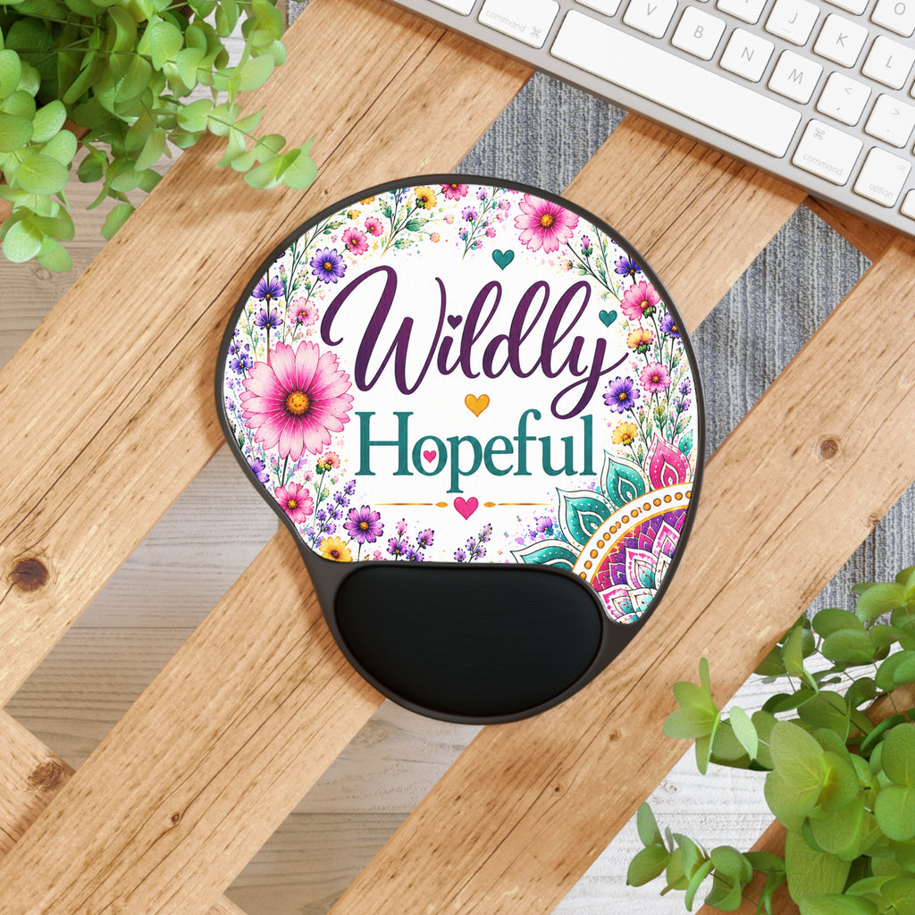 Mouse Pad with Wrist Rest — "Wildly Hopeful" Floral Ergonomic Desk Mat