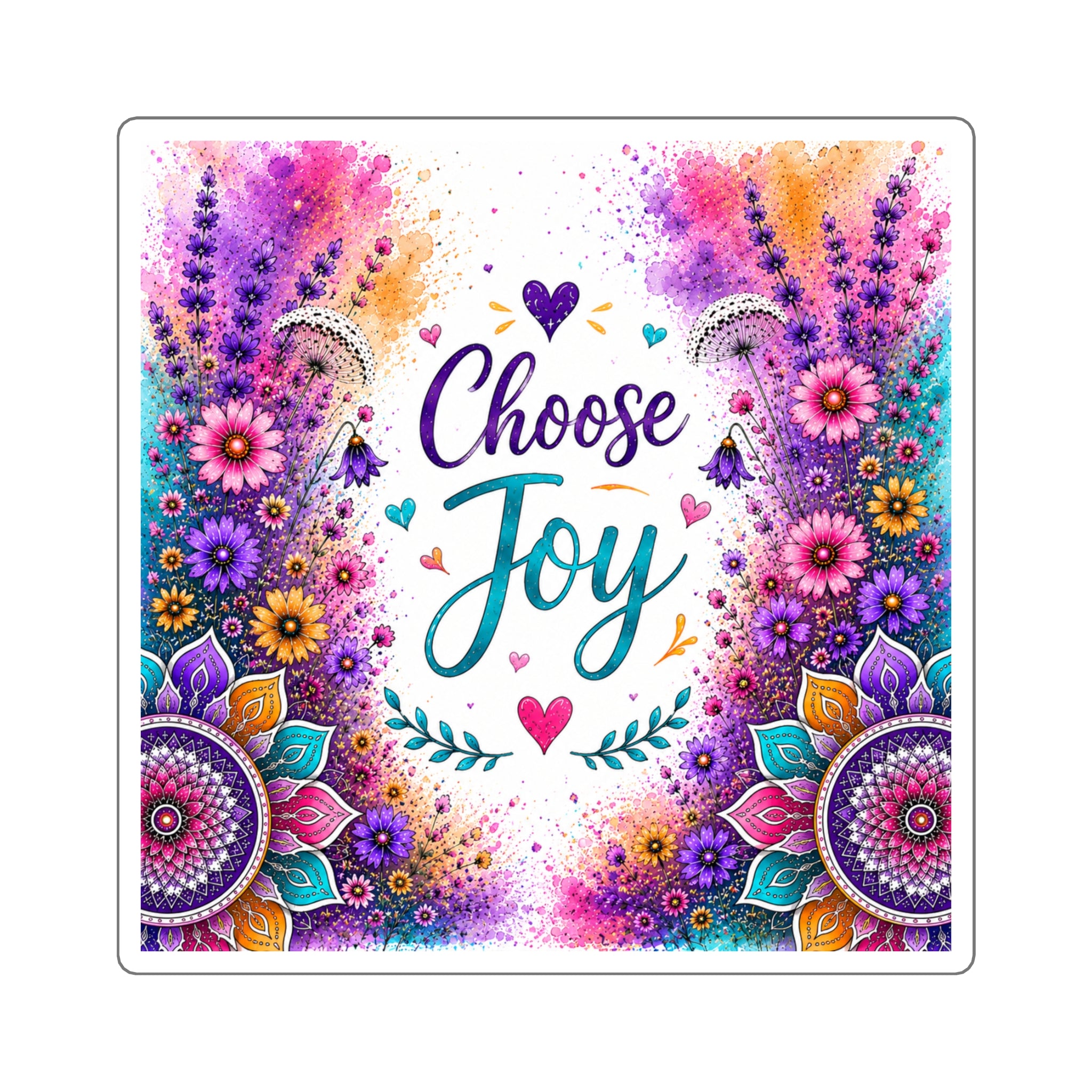 Choose Joy Floral Square Sticker — Colorful Mandala Inspirational Decal