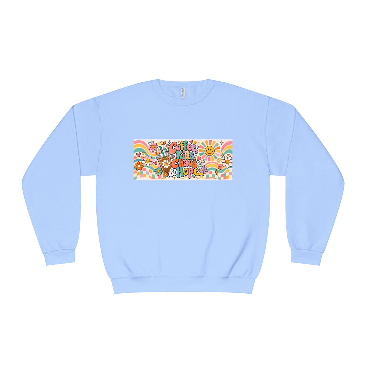 Coffee, Kiddos, Chaos & Hope Crewneck Sweatshirt, Teacher/School Staff/Mom Gift