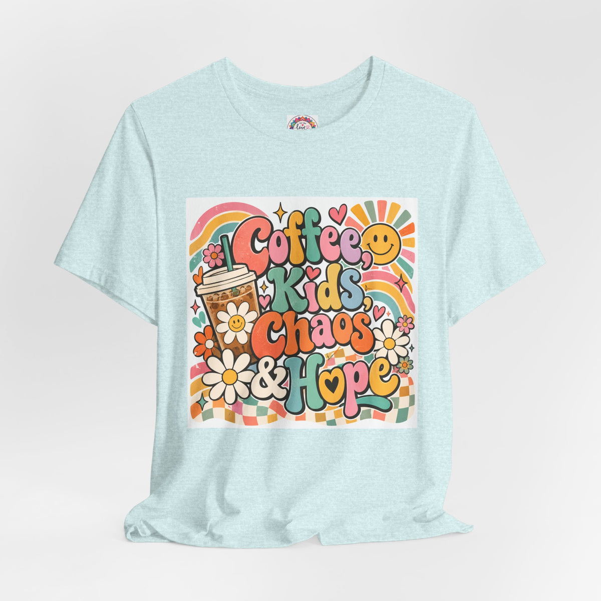 Coffee, Kids, Chaos & Hope Graphic Tee — Retro Floral Teacher/Counselor/School staff/Mom Shirt