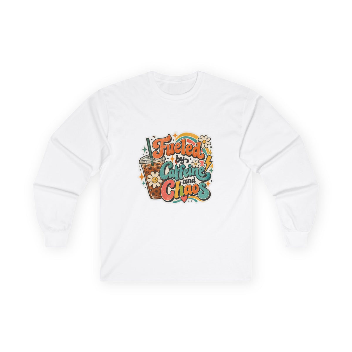 Fueled by Caffeine and Chaos Long Sleeve Tee for Teachers, Leaders, Moms, Chaos Coordinators