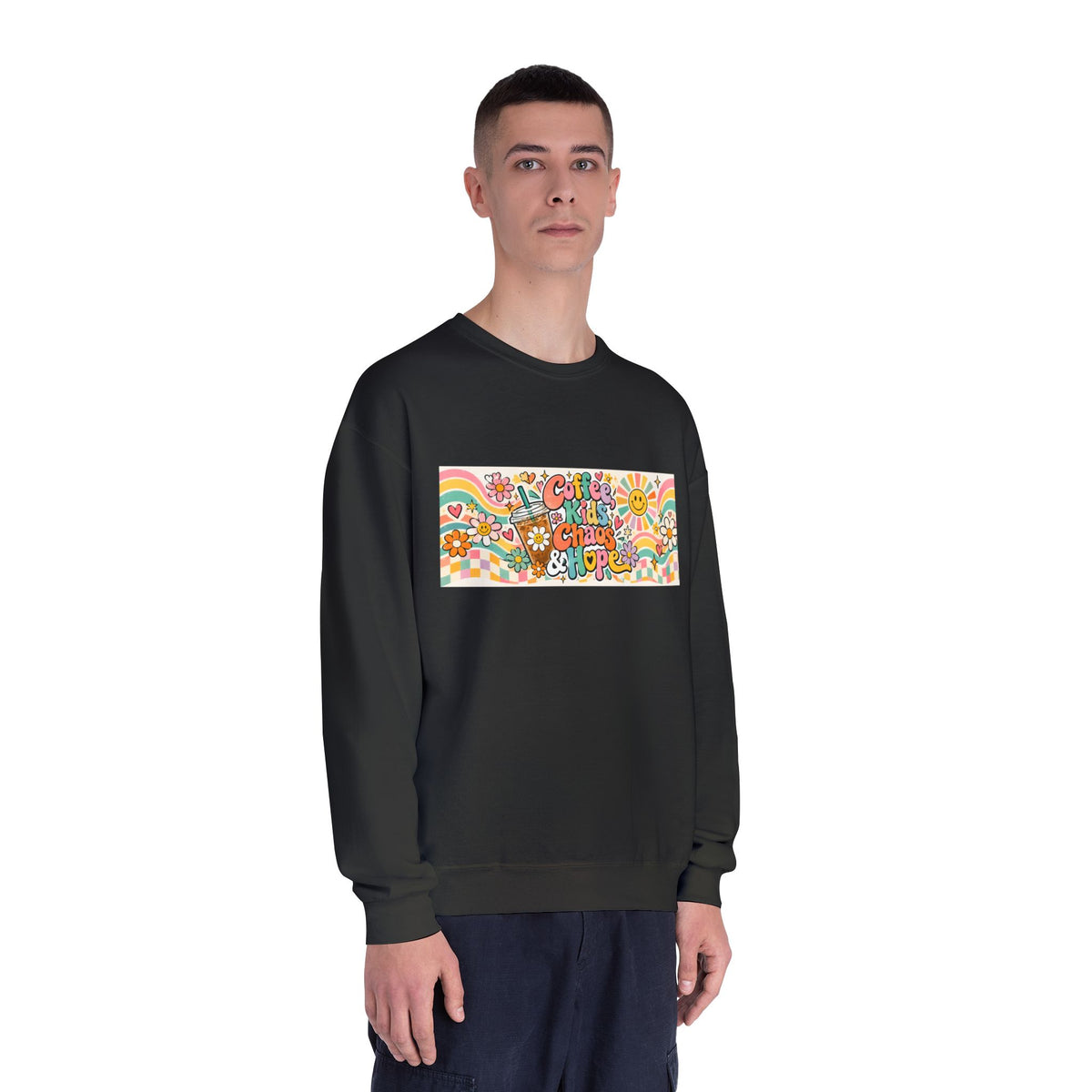 Coffee, Kiddos, Chaos & Hope Crewneck Sweatshirt, Teacher/School Staff/Mom Gift