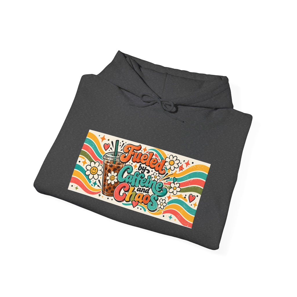 “Fueled by Caffeine and Chaos” Retro Foodie Graphic Hoodie for Teachers, Moms, Leaders, Chaos Coordinators