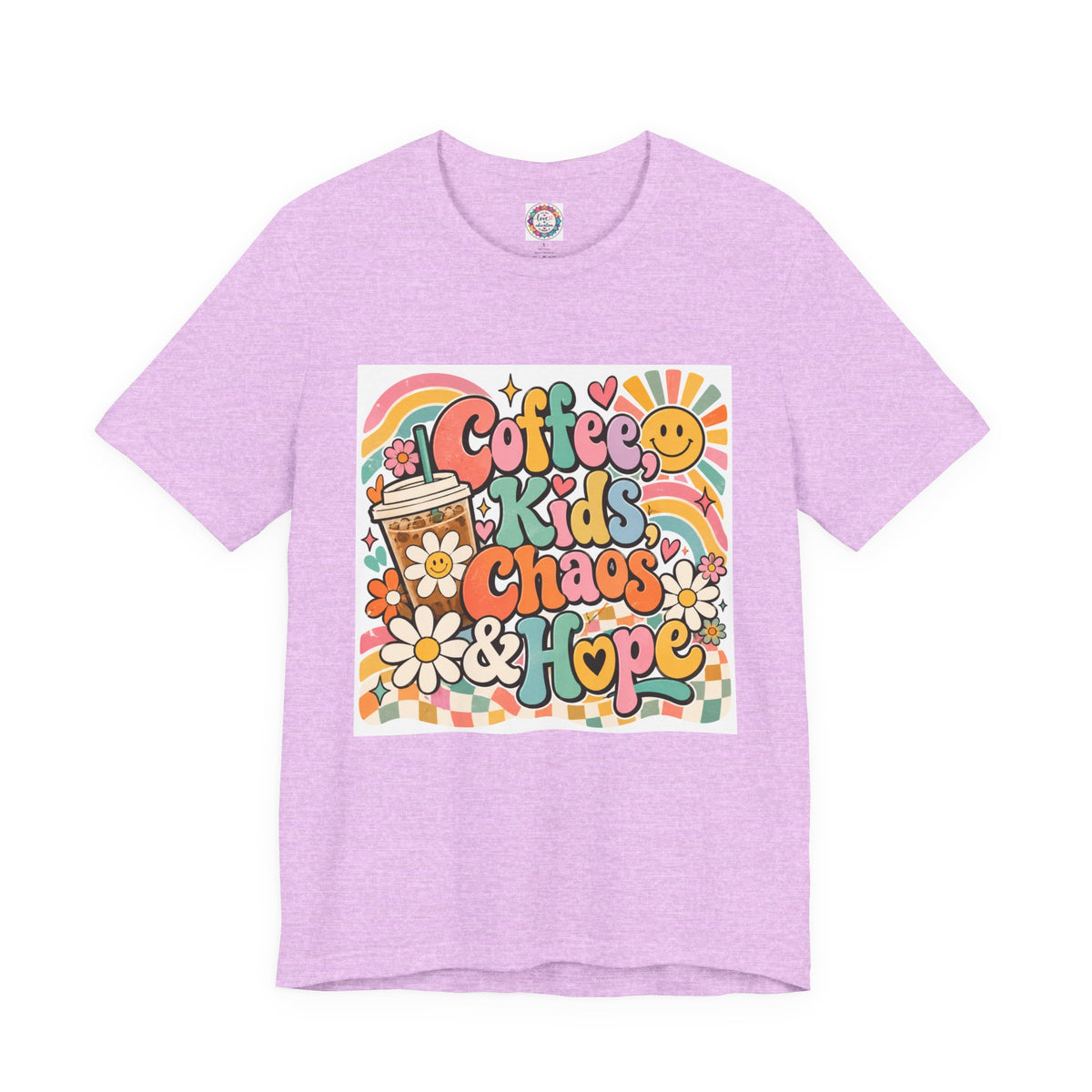 Coffee, Kids, Chaos & Hope Graphic Tee — Retro Floral Teacher/Counselor/School staff/Mom Shirt