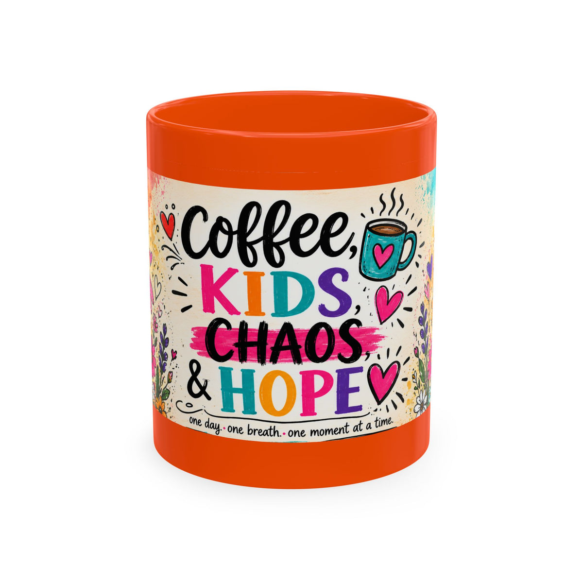 Coffee, Kids, Chaos & Hope Ceramic Mug — Colorful Teacher/Counselor/Principal/Mom Gift
