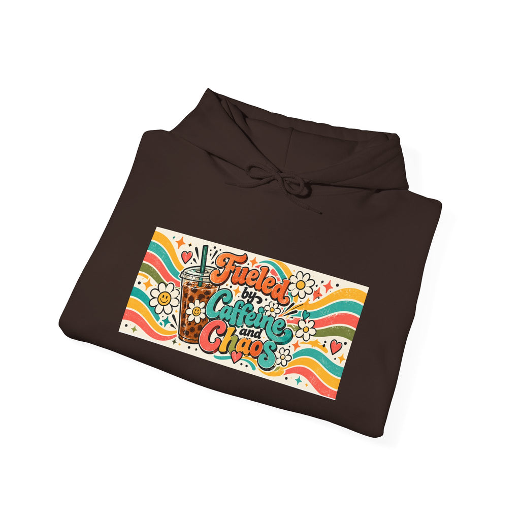 “Fueled by Caffeine and Chaos” Retro Foodie Graphic Hoodie for Teachers, Moms, Leaders, Chaos Coordinators