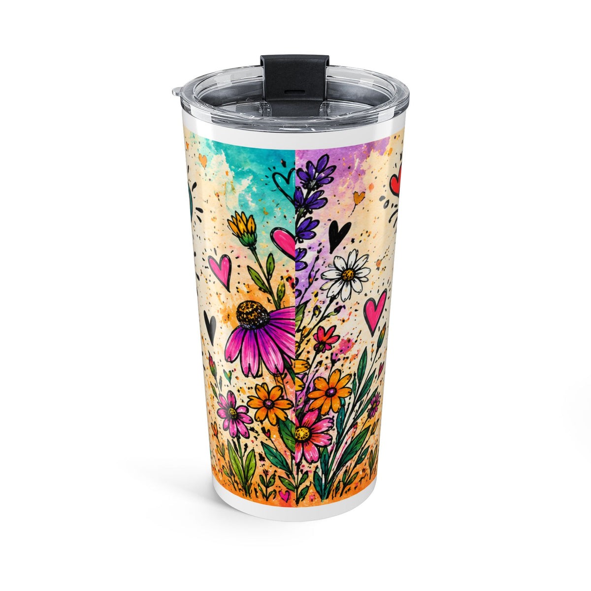 20oz Floral Coffee Tumbler – Colorful ‘Coffee, Kids, Chaos, Hope’ Travel Cup