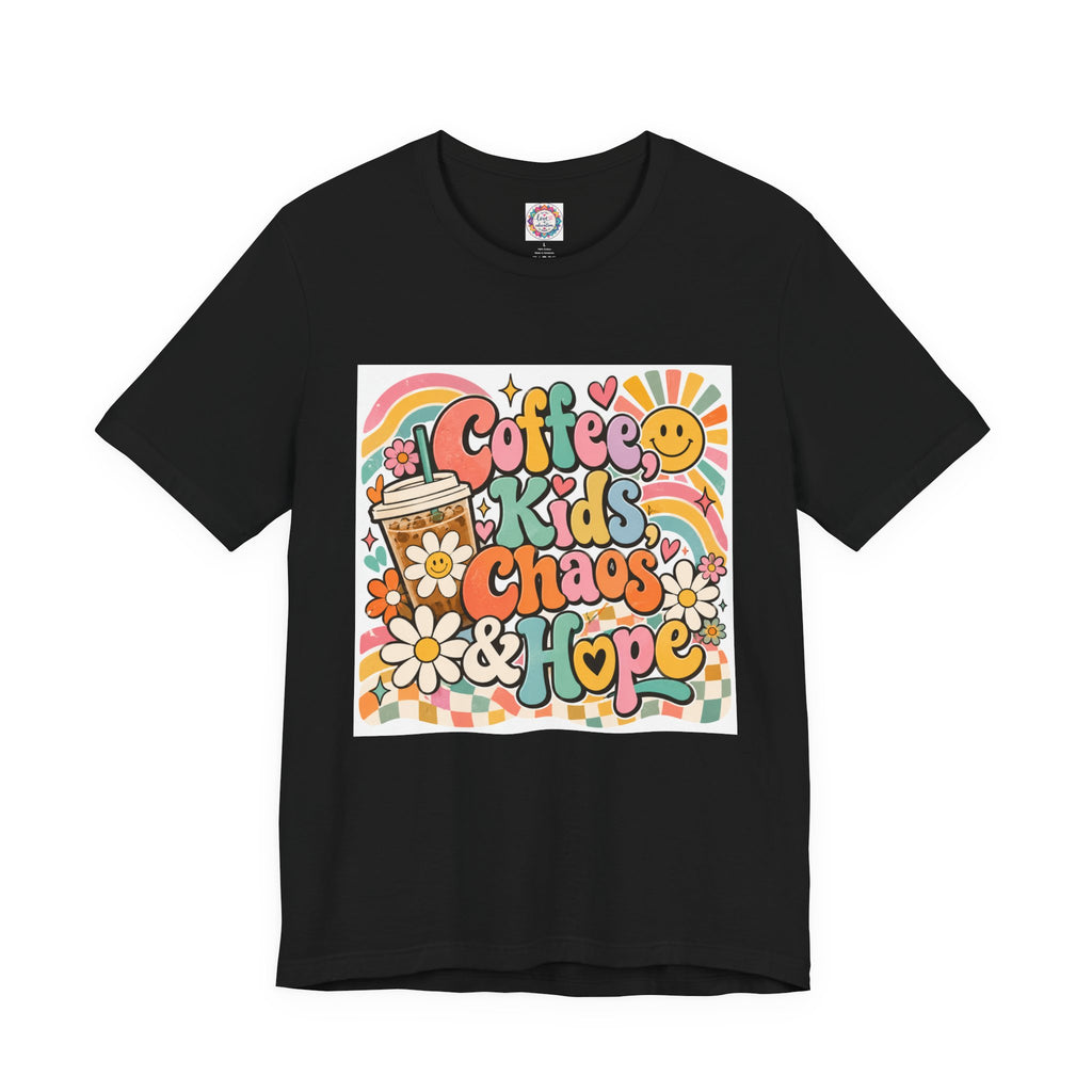 Coffee, Kids, Chaos & Hope Graphic Tee — Retro Floral Teacher/Counselor/School staff/Mom Shirt