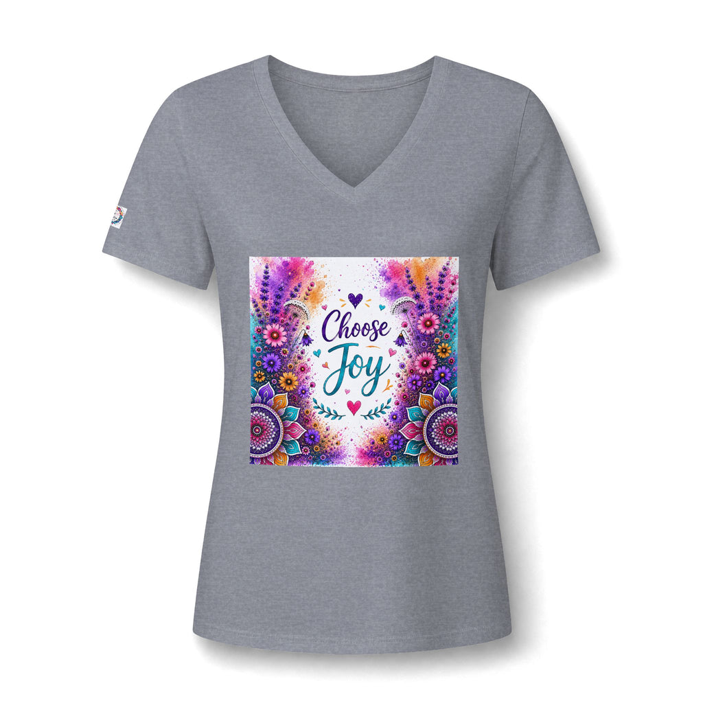 Choose Joy V-Neck Tee — Women's Floral Mandala Inspirational Shirt