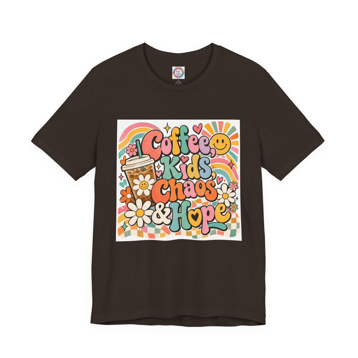 Coffee, Kids, Chaos & Hope Graphic Tee — Retro Floral Teacher/Counselor/School staff/Mom Shirt