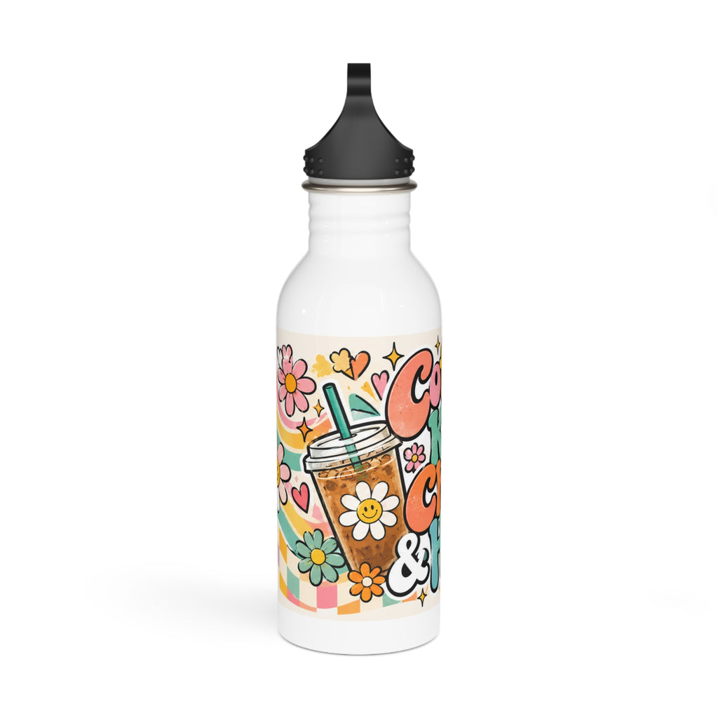 Stainless Steel Water Bottle — "Coffee, Kids, Chaos & Hope" Retro Floral Travel Bottle