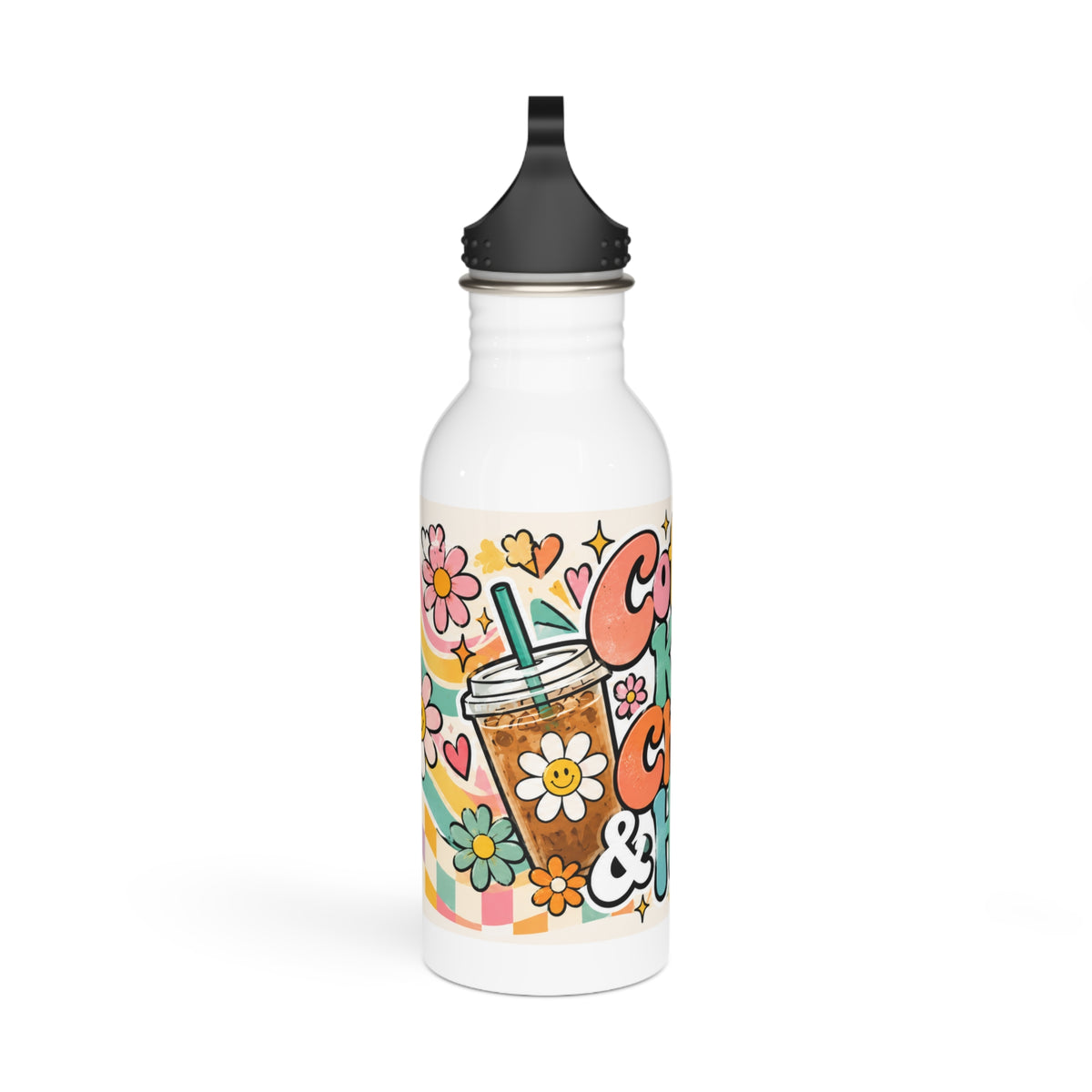 Stainless Steel Water Bottle — "Coffee, Kids, Chaos & Hope" Retro Floral Travel Bottle