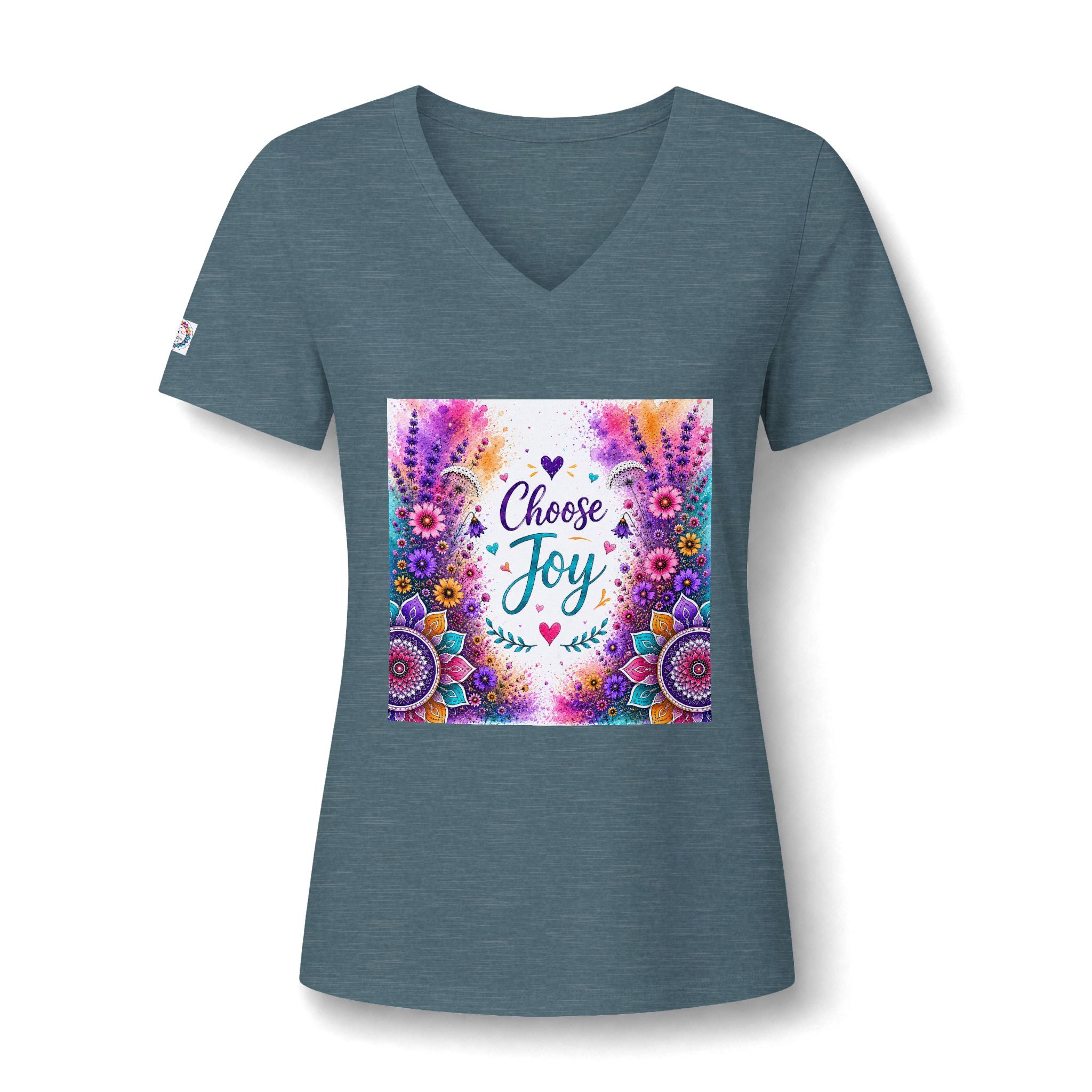 Choose Joy V-Neck Tee — Women's Floral Mandala Inspirational Shirt