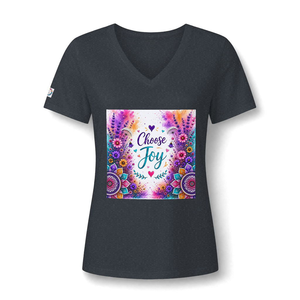 Choose Joy V-Neck Tee — Women's Floral Mandala Inspirational Shirt