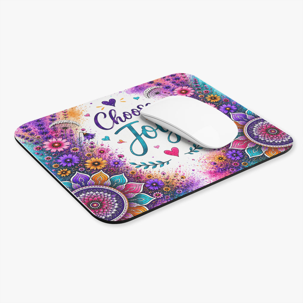 Choose Joy Floral Mouse Pad — Colorful Mandala Desk Mat for Positive Vibes