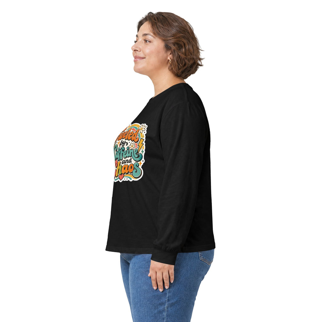 Fueled by Caffeine and Chaos Long Sleeve Tee for Teachers, Leaders, Moms, Chaos Coordinators