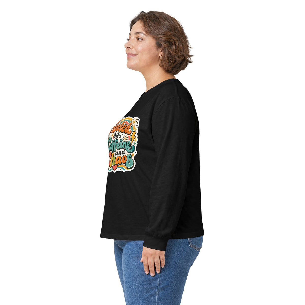 Fueled by Caffeine and Chaos Long Sleeve Tee for Teachers, Leaders, Moms, Chaos Coordinators