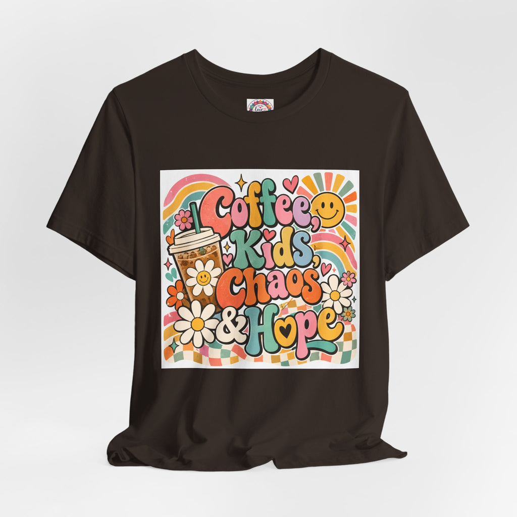 Coffee, Kids, Chaos & Hope Graphic Tee — Retro Floral Teacher/Counselor/School staff/Mom Shirt