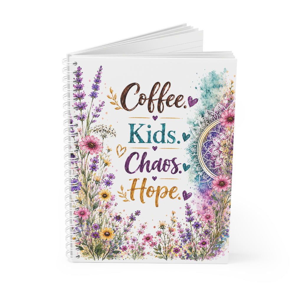 Spiral Notebook — Floral 'Coffee, Kids, Chaos, Hope' Inspirational Journal