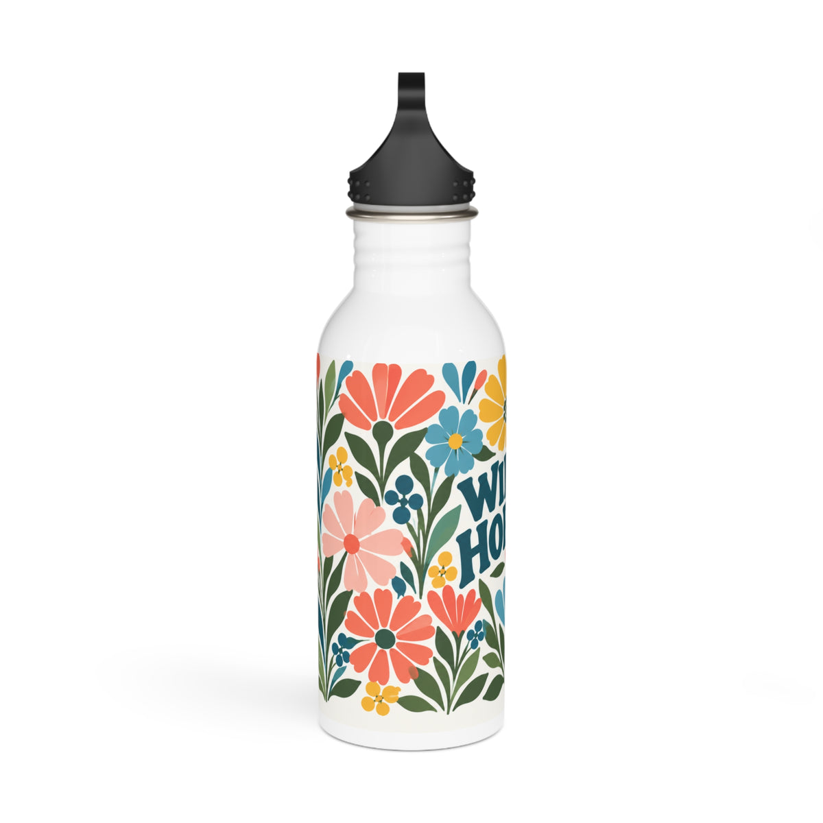 Stainless Water Bottle — "Wildly Hopeful" Retro-Floral Stainless Steel Bottle