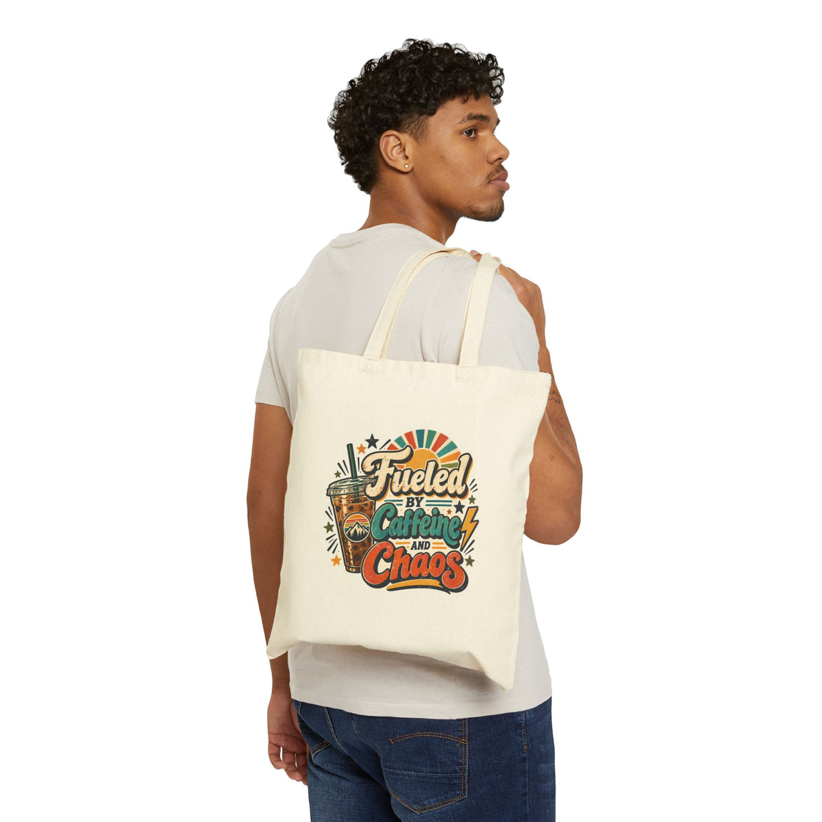 Fueled by Caffeine and Chaos Canvas Tote Bag, Unisex canvas bag for all purposes