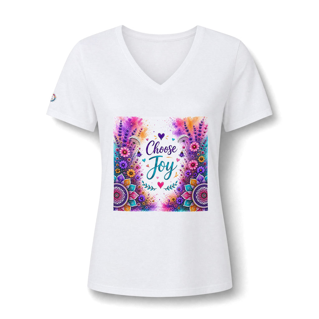 Choose Joy V-Neck Tee — Women's Floral Mandala Inspirational Shirt