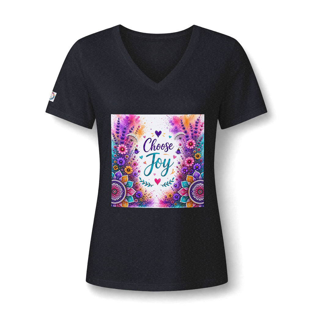 Choose Joy V-Neck Tee — Women's Floral Mandala Inspirational Shirt