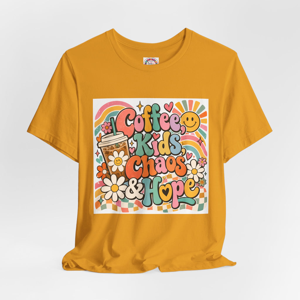 Coffee, Kids, Chaos & Hope Graphic Tee — Retro Floral Teacher/Counselor/School staff/Mom Shirt