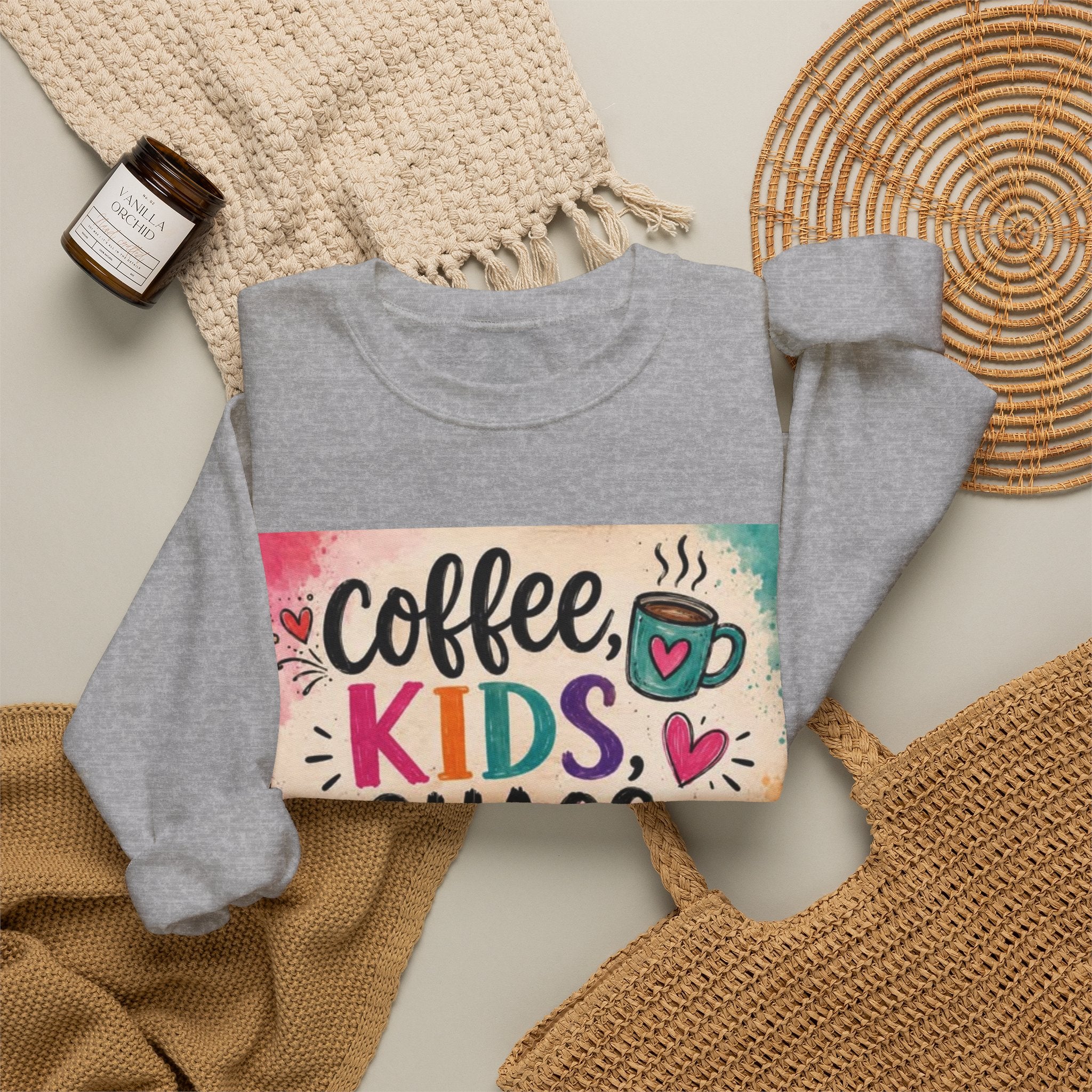 Coffee, Kids, Chaos & Hope Crewneck Sweatshirt — Colorful Educator/Counselor/Mom Life Pullover