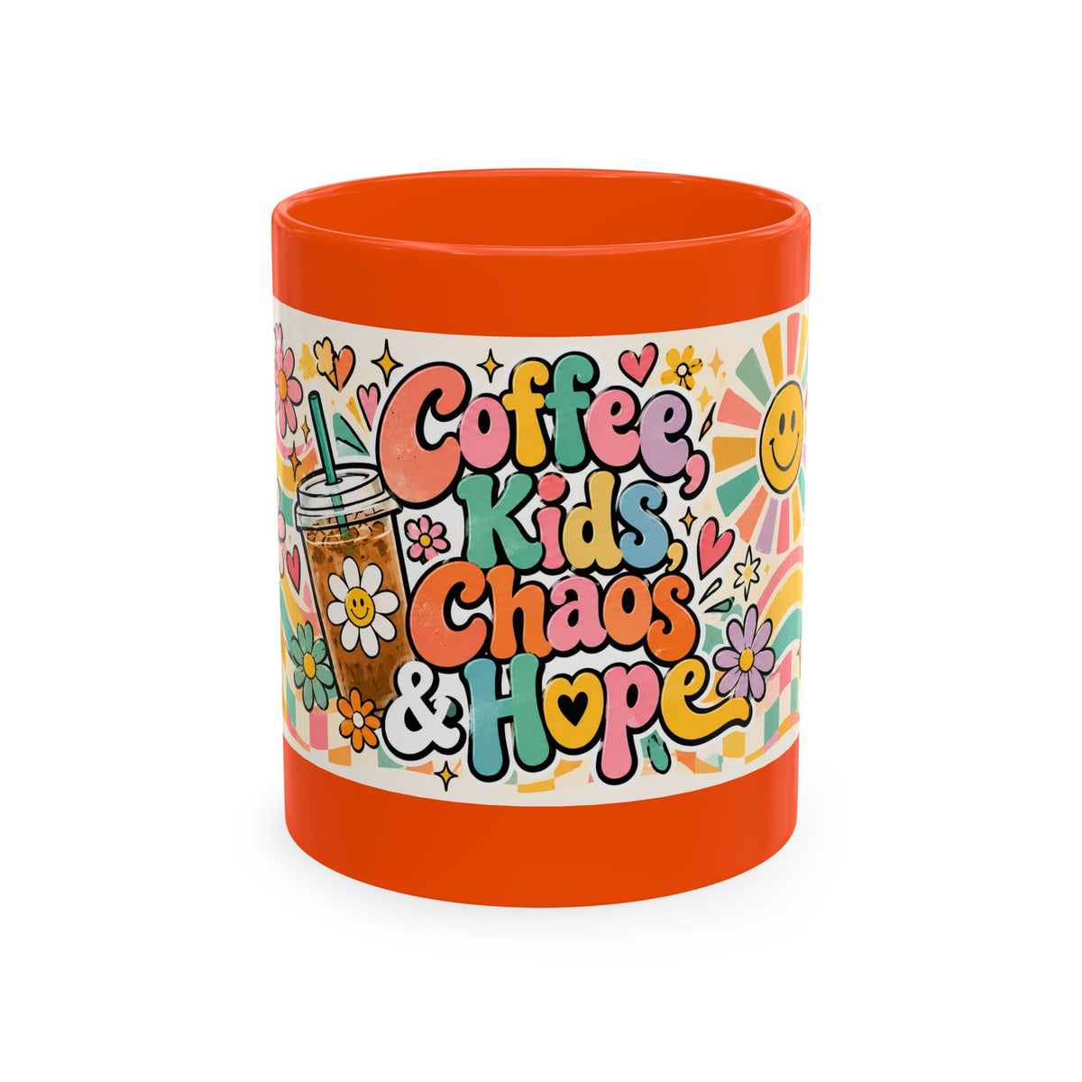 Coffee Kids Chaos & Hope Ceramic Mug — Retro Floral Teacher/Counselor/School Staff/Mom Coffee Cup
