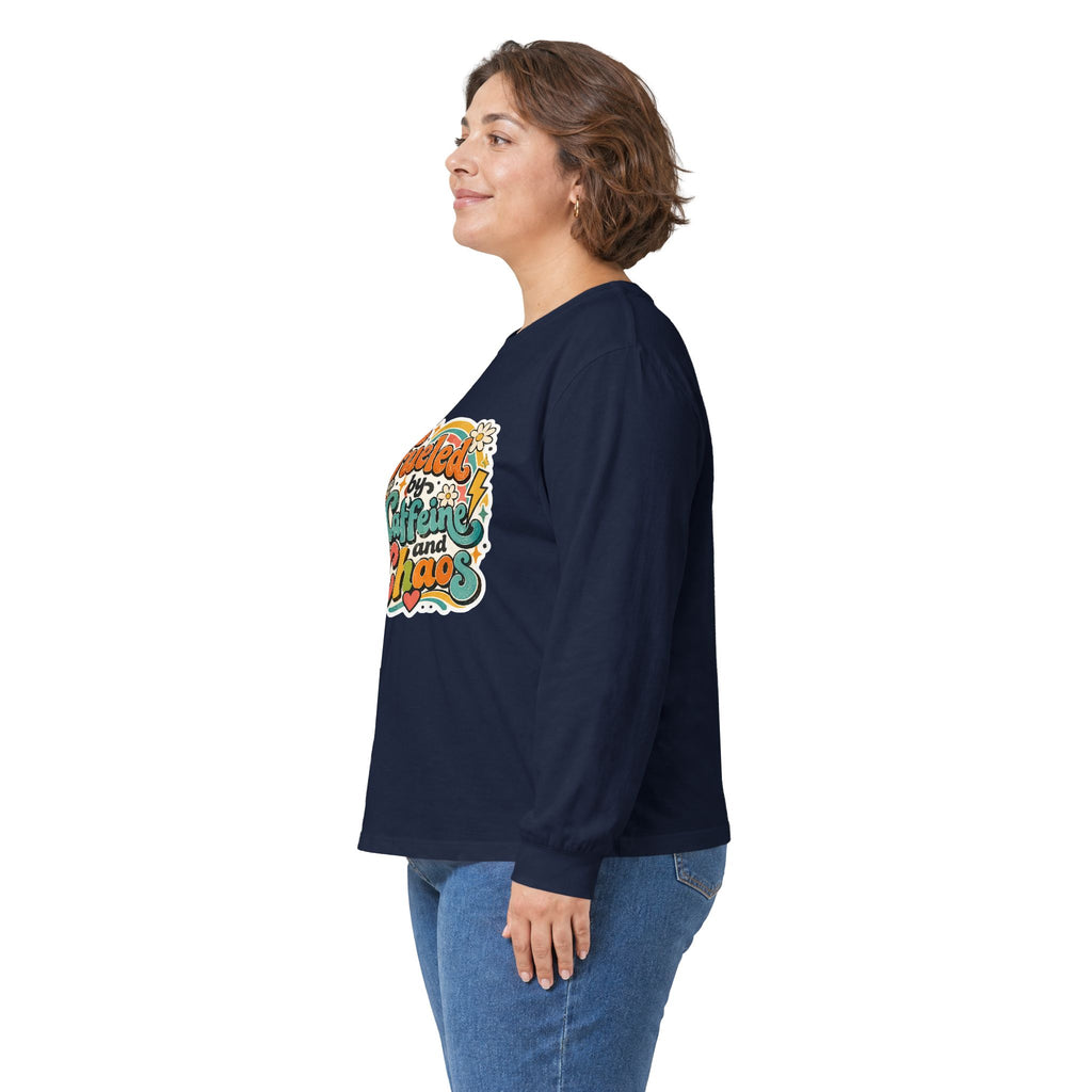 Fueled by Caffeine and Chaos Long Sleeve Tee for Teachers, Leaders, Moms, Chaos Coordinators