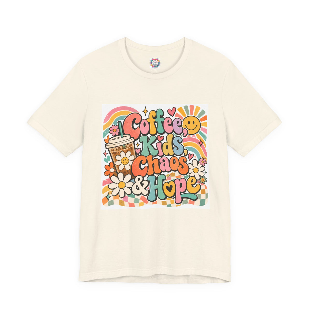Coffee, Kids, Chaos & Hope Graphic Tee — Retro Floral Teacher/Counselor/School staff/Mom Shirt