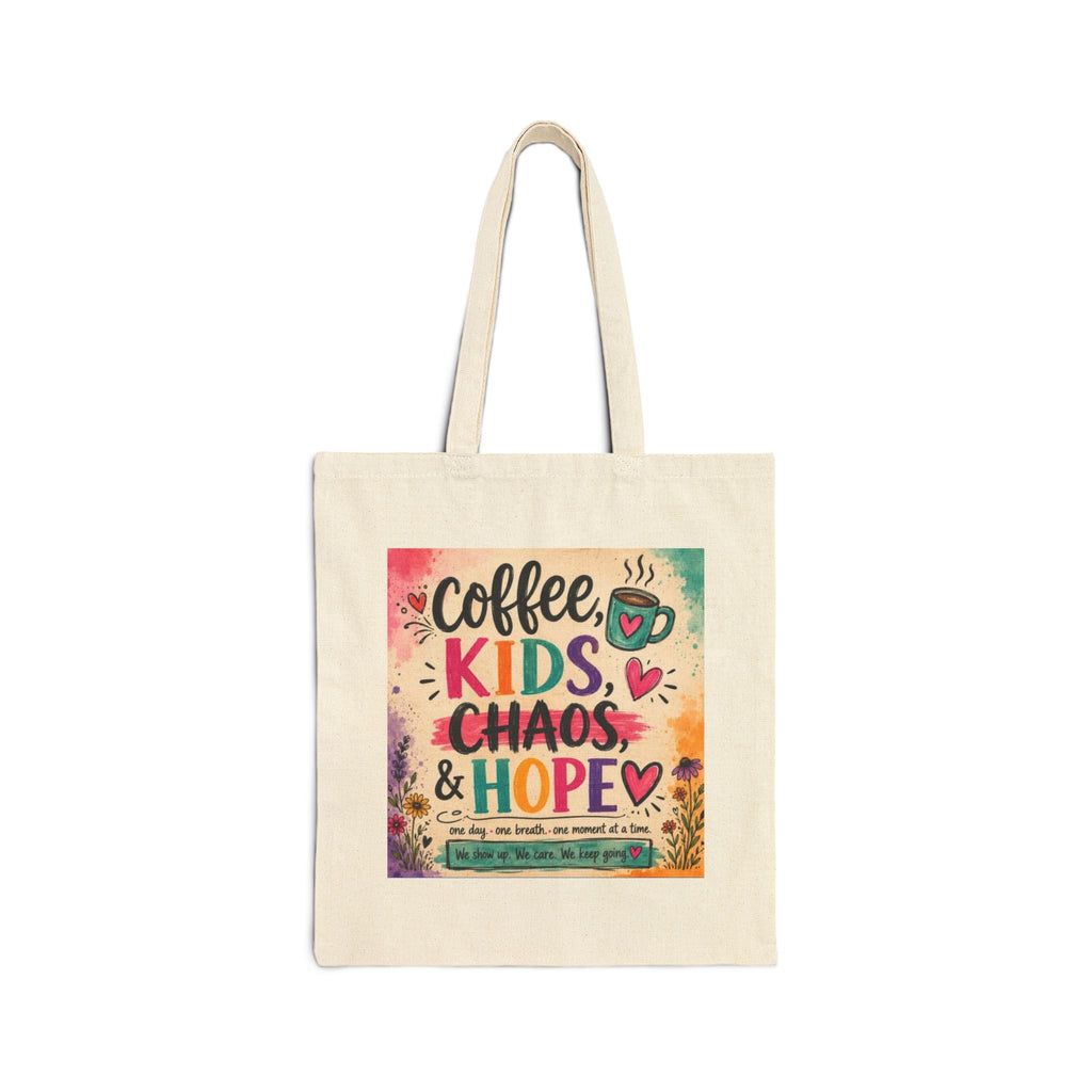 Tote Bag — "Coffee, Kids, Chaos & Hope" Colorful Teacher/Counselor/Parent Tote