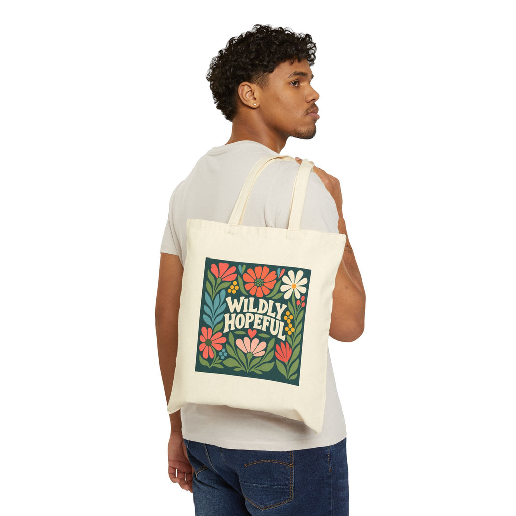 Tote — "Wildly Hopeful" Retro Floral Canvas Tote Bag
