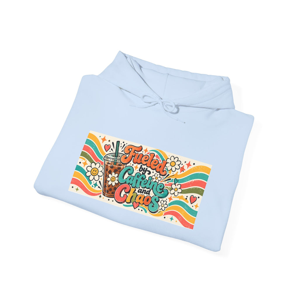 “Fueled by Caffeine and Chaos” Retro Foodie Graphic Hoodie for Teachers, Moms, Leaders, Chaos Coordinators