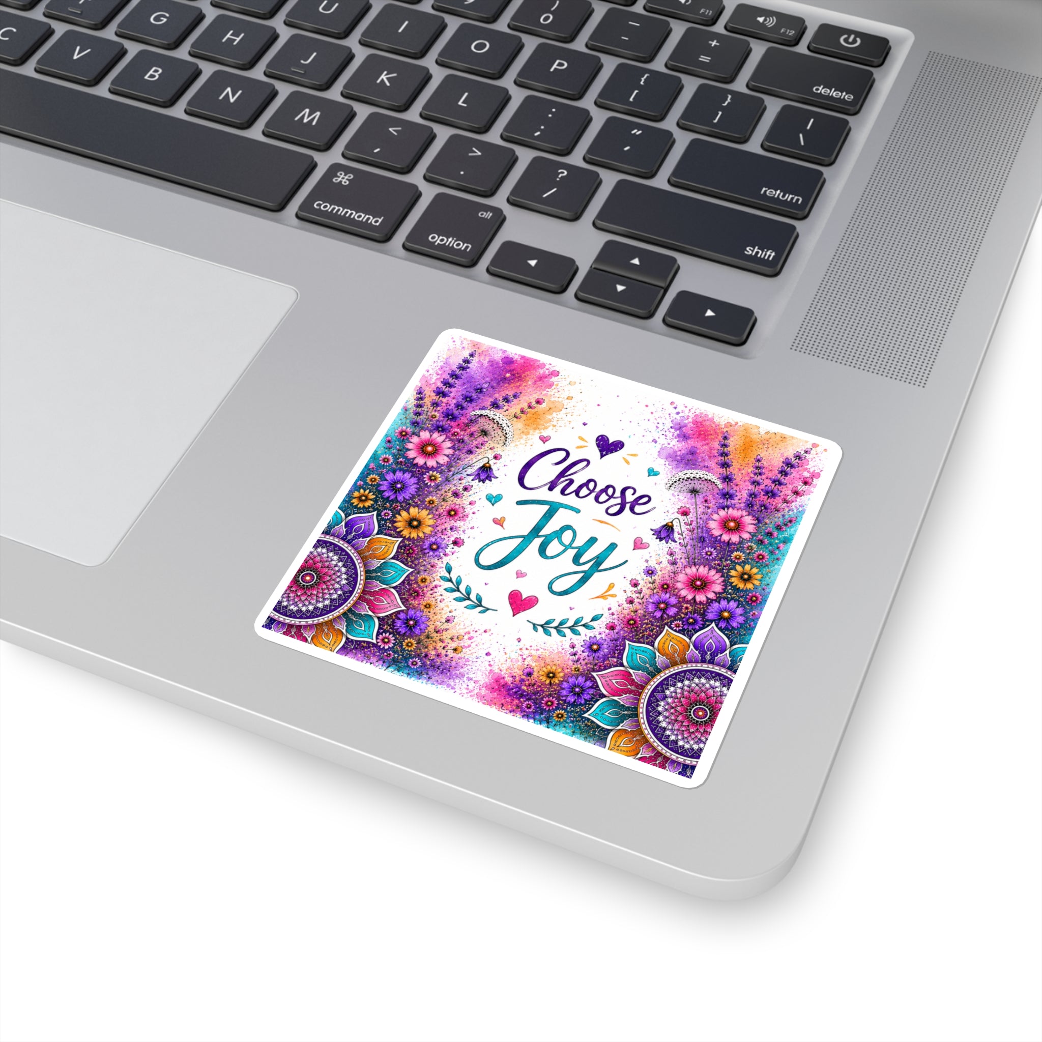 Choose Joy Floral Square Sticker — Colorful Mandala Inspirational Decal