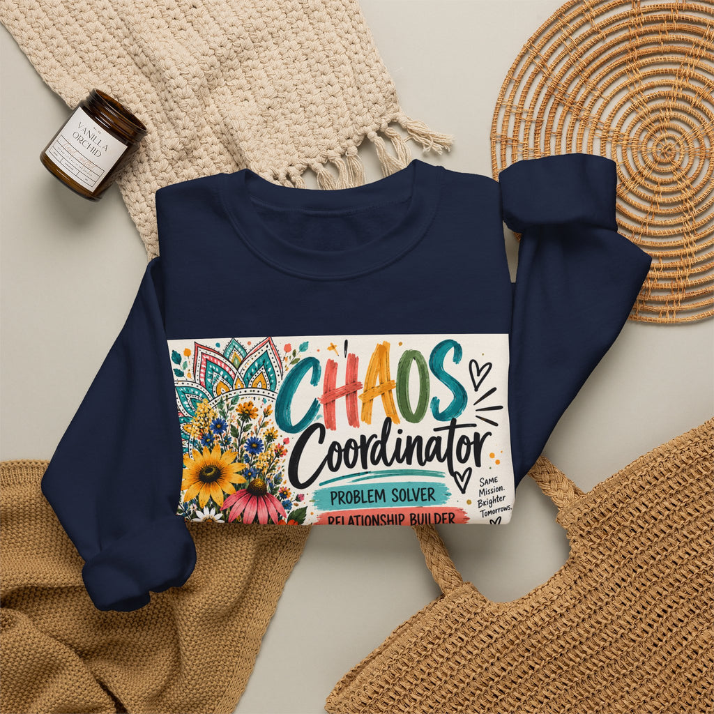 Chaos Coordinator Crewneck Sweatshirt — Funny Teacher/Parent Gift, Problem Solver Floral Graphic