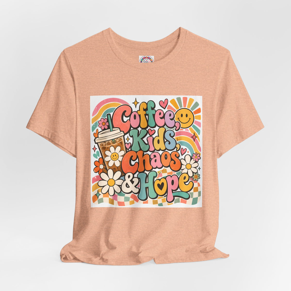 Coffee, Kids, Chaos & Hope Graphic Tee — Retro Floral Teacher/Counselor/School staff/Mom Shirt