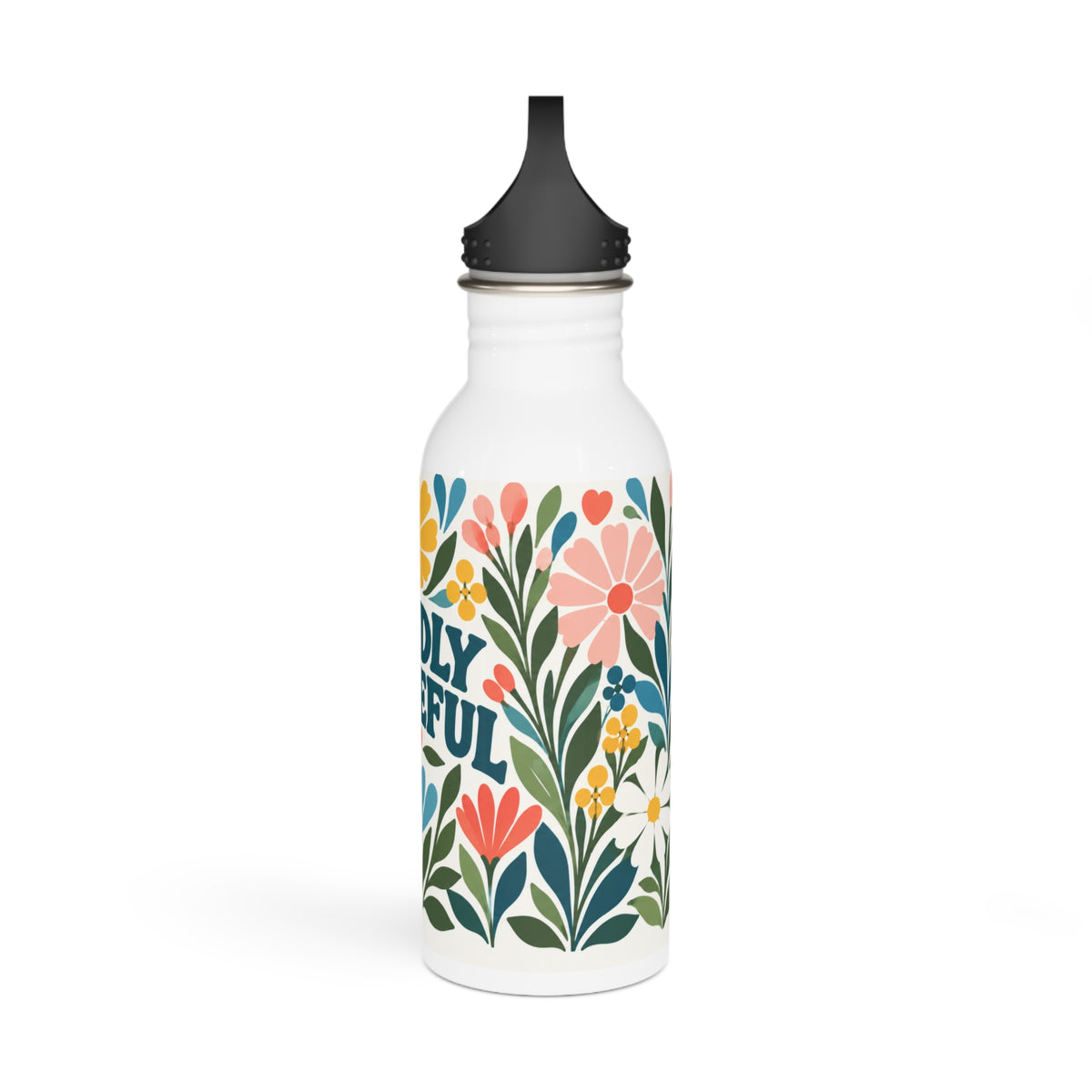 Stainless Water Bottle — "Wildly Hopeful" Retro-Floral Stainless Steel Bottle