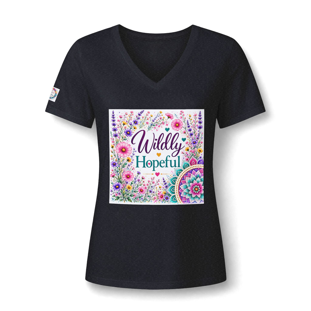 Women's V-Neck Tee - 'Wildly Hopeful' Floral Graphic