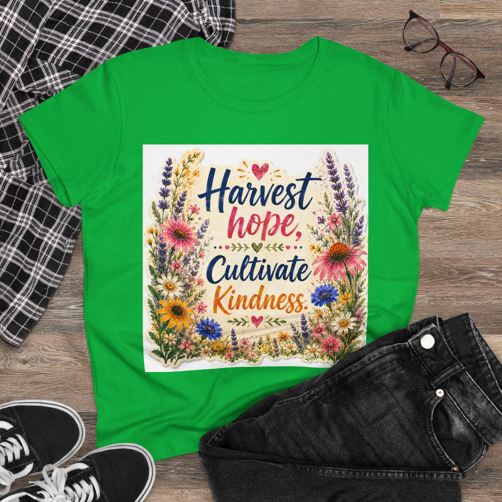 Women’s Tee - "Harvest Hope, Cultivate Kindness" Floral Inspirational Shirt