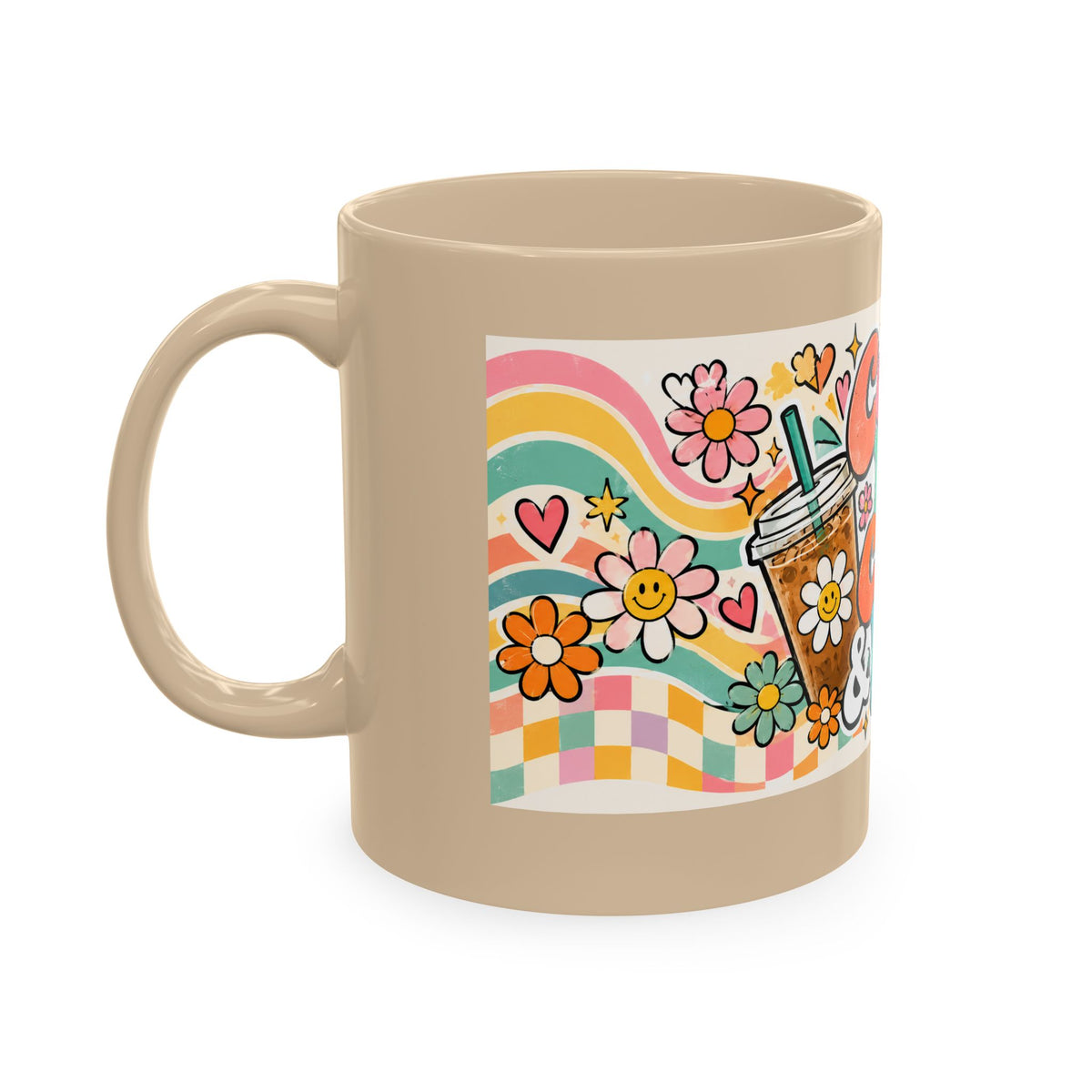Coffee Kids Chaos & Hope Ceramic Mug — Retro Floral Teacher/Counselor/School Staff/Mom Coffee Cup
