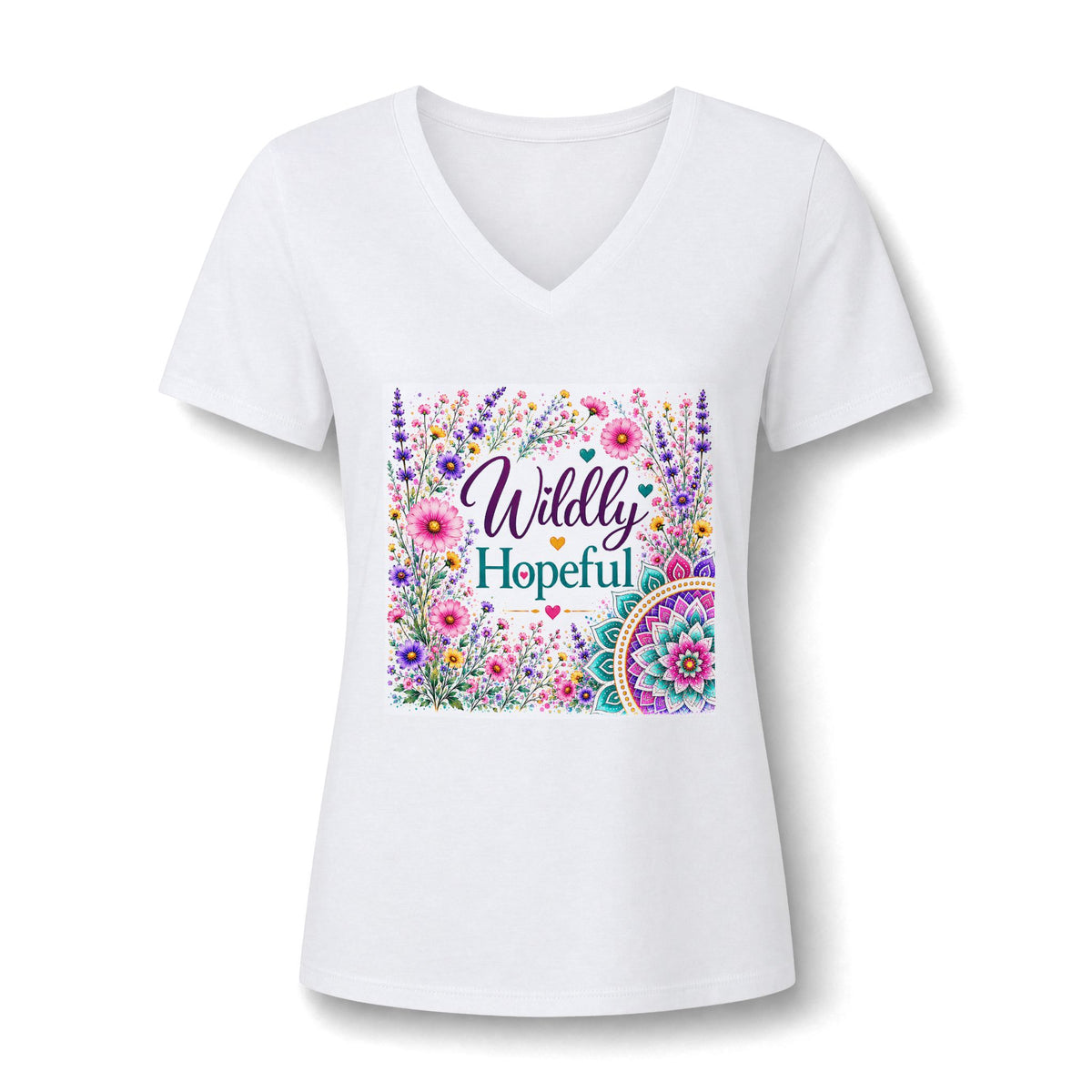 Women's V-Neck Tee - 'Wildly Hopeful' Floral Graphic